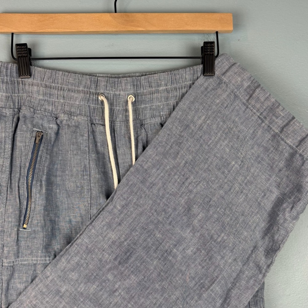 Athleta Cabo Linen Wide Leg Pant Womens 4 Blue Drawstring Casual Beach Trouser